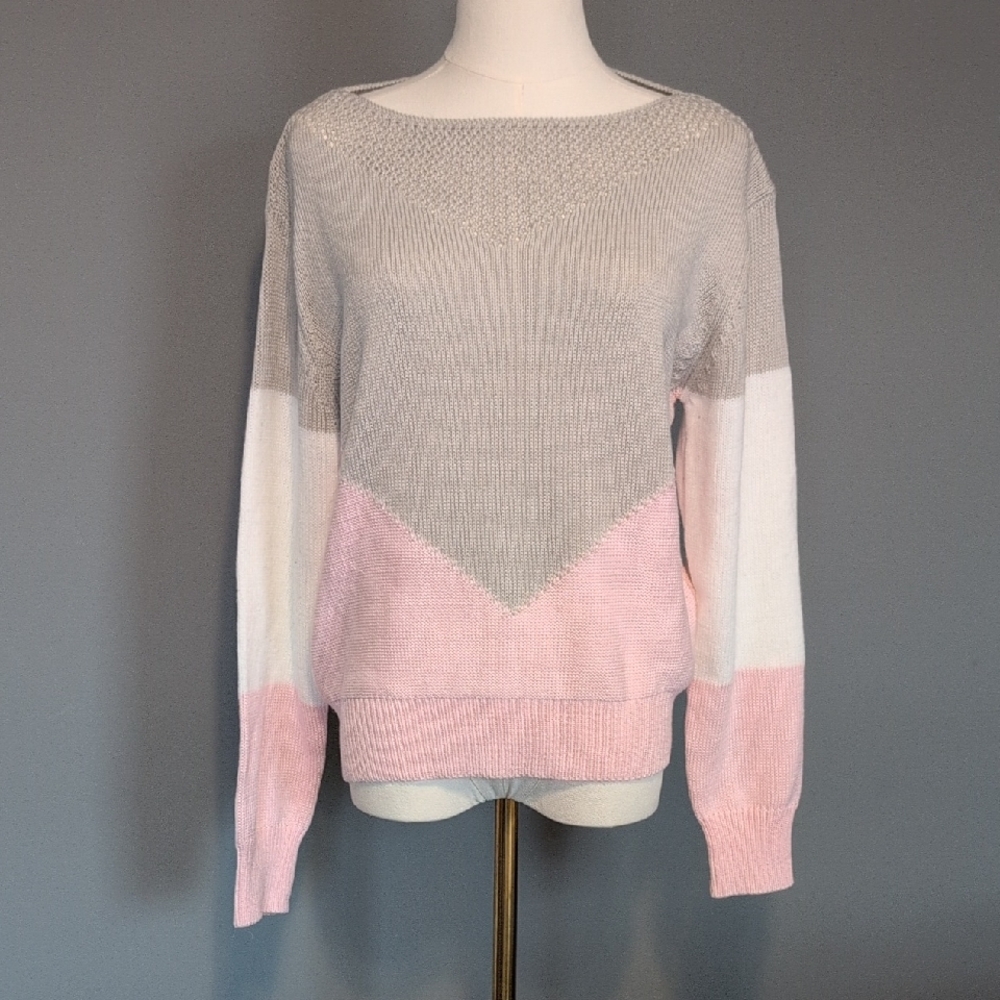 SHEIN Colorblock Sweater - Pink, Gray, and White